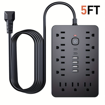 Power Strip 17-in-1 Surge Protector with 11 AC Outlets, 4 USB-A, 2 USB-C and 5- or 10-Foot Flat-Plug Cord