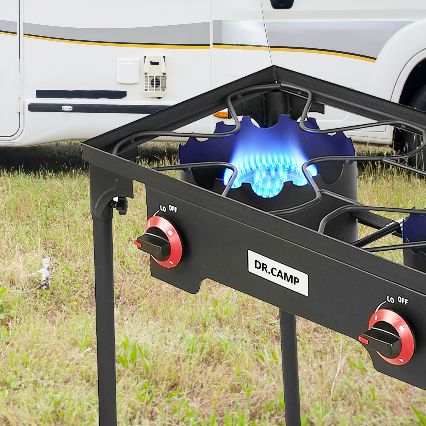 Propane Camping Stove Cast Iron 1, 2 or 3 Burner with Detachable Legs, 20 PSI High-Pressure Regulator