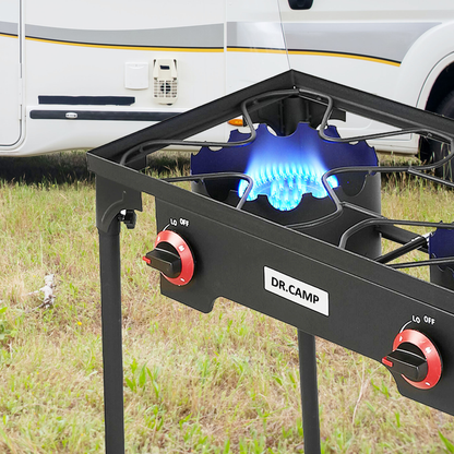 Propane Camping Stove Cast Iron 1, 2 or 3 Burner with Detachable Legs, 20 PSI High-Pressure Regulator