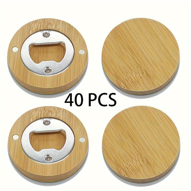 Bamboo Magnetic Bottle Opener Bulk 20 40 80 160 Pack – Round Fridge Magnet Blank Bottle Opener for Wedding Favors Party Gifts Kitchen Decor