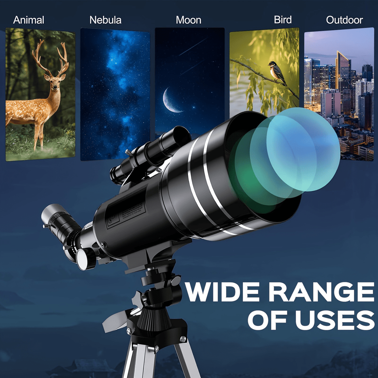 70 mm Refractor Telescope Kit with Five Color Labels, Tripod, Phone Holder and Two Eyepieces
