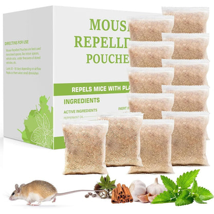 Peppermint Rodent Pouches 10/12 Pack, Mouse Mice Rat Spider Squirrel, Pest Control Pouches for Indoor Outdoor Home Garage