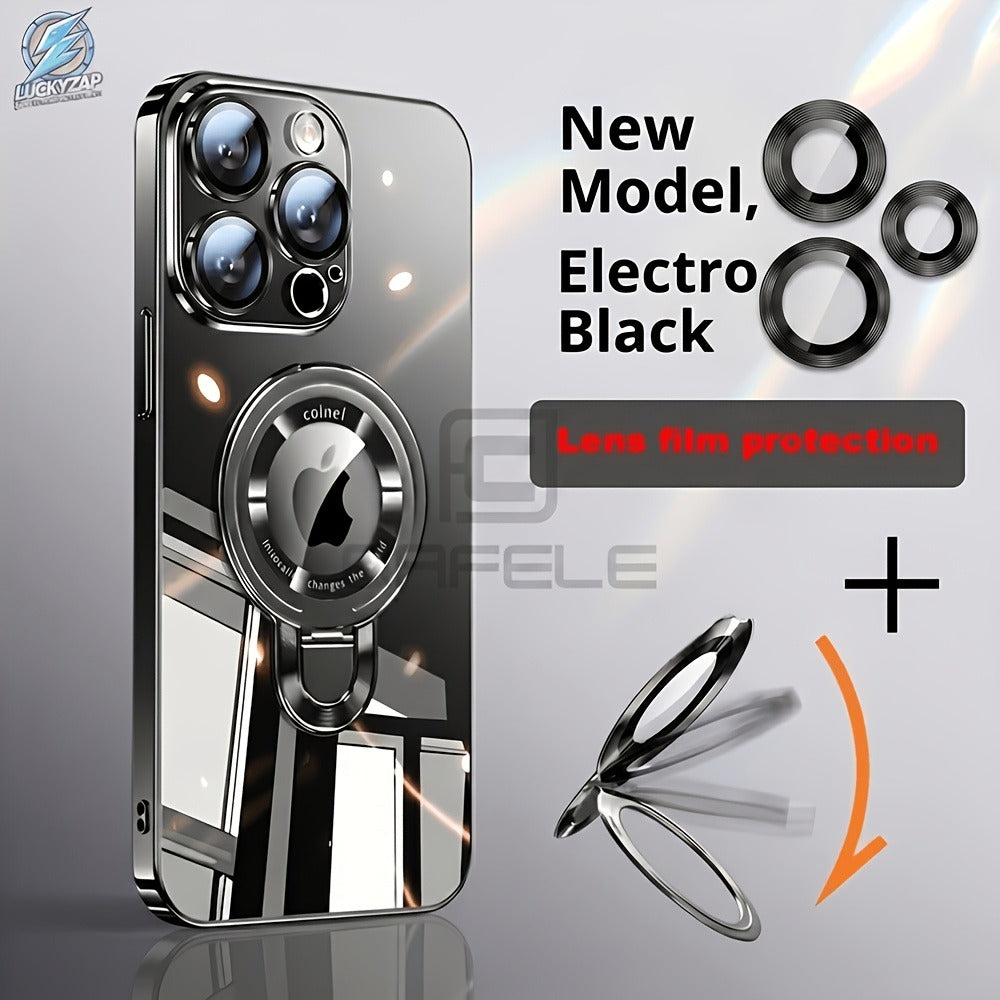 Magnetic iPhone Case Electroplated PC Shockproof Clear Back U-Shield Kickstand Lens Protector for iPhone 17 Pro Max 17 Pro 17 Air 17 16 15
