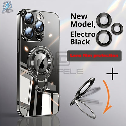 Magnetic iPhone Case Electroplated PC Shockproof Clear Back U-Shield Kickstand Lens Protector for iPhone 17 Pro Max 17 Pro 17 Air 17 16 15