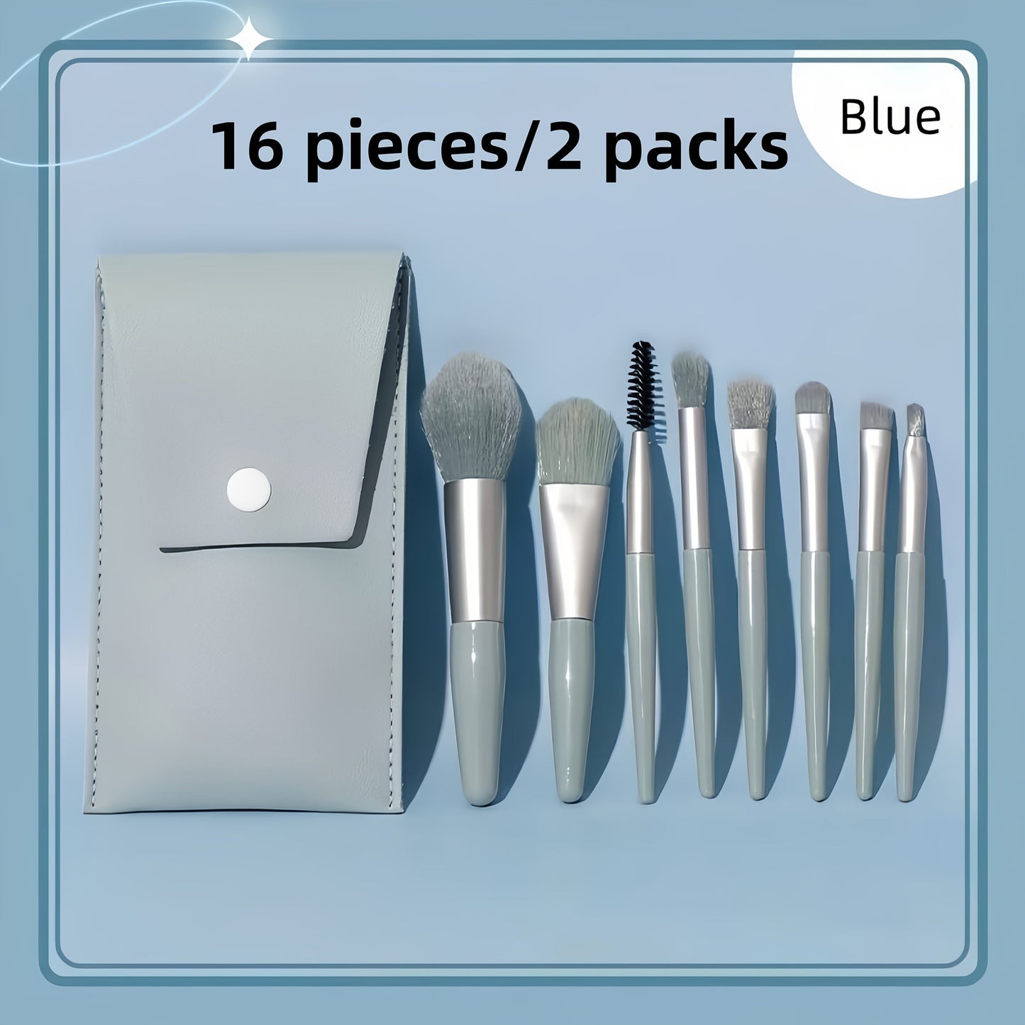Makeup Brush Set 16pcs Complete Face Brush Kit – Blush Powder Eyeshadow Contour Brow & Lip Brushes, Soft Blendable Fragrance-Free Portable