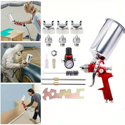 Gravity Feed Air Spray Gun Kit – 3 Nozzles (1.4/1.7/2.0mm), HVLP Auto Paint Gun for Car, Furniture & Wall Spraying (Red)