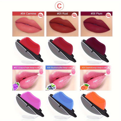 Lipstick Set, Mirsist 6-Piece Lip-Shaped Color Collection with Three Numbered Shade-Group Options