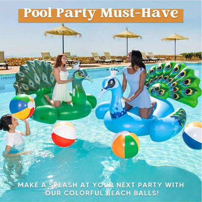 Rainbow Beach Balls 4-Pack 20 Inch, Large Inflatable Beach Ball Set for Pool Party Decorations