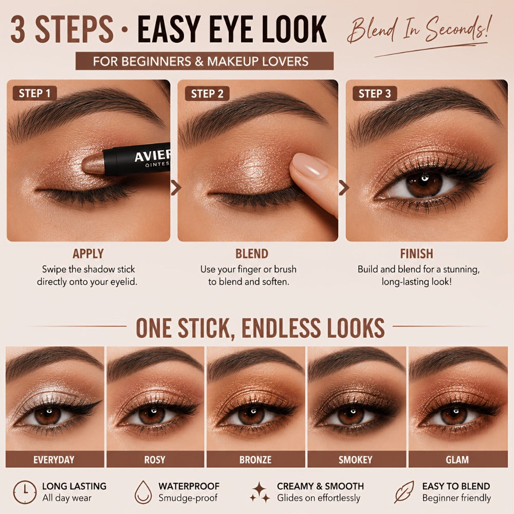 Waterproof Eyeshadow Stick Set 8 Piece, Shimmer, Pearlescent & Matte Eye Shadow Pencils, Creamy Blendable Formula