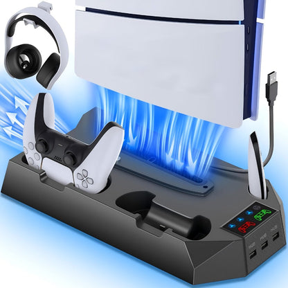 PS5 Cooling Station with Controller Charging Dock - Compatible with PS5 Slim Pro Standard Disc Digital