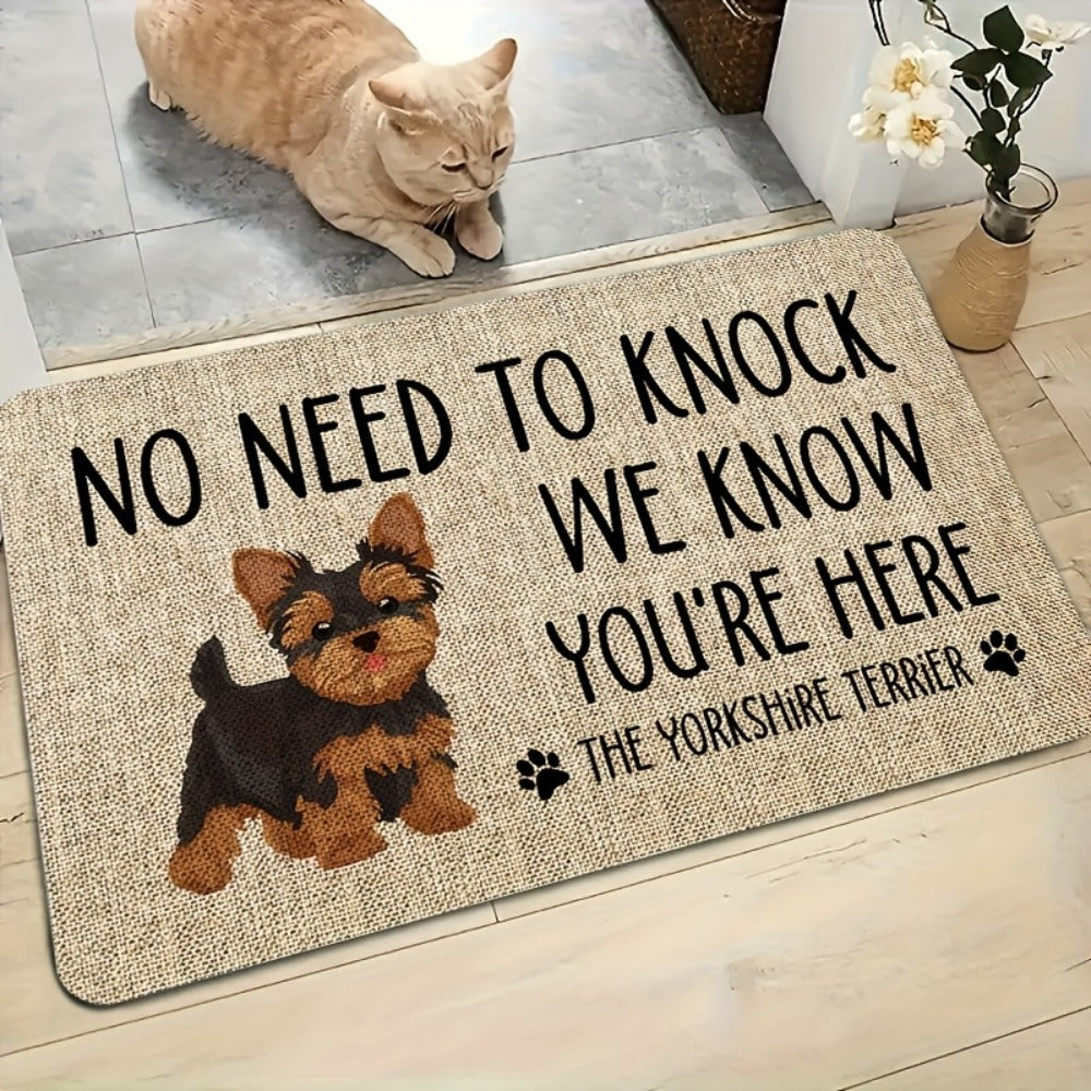 Yorkshire Terrier Entryway Floor Mat with Beige Woven-Look Print in Three Sizes up to 17.71 x 47.24 Inches