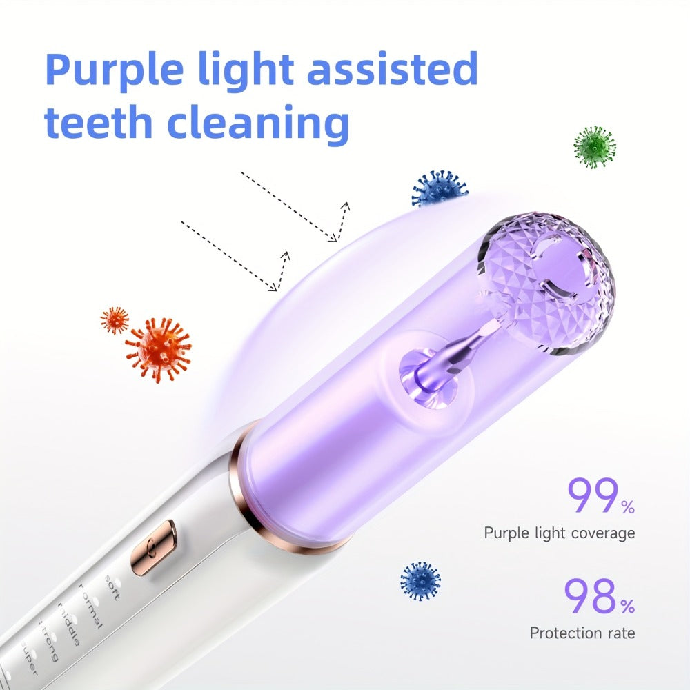 Electric Tooth Cleaner Tartar Remover Rechargeable – 5 Speed Modes, LED Light, USB Charging, 2 Replaceable Brush Heads