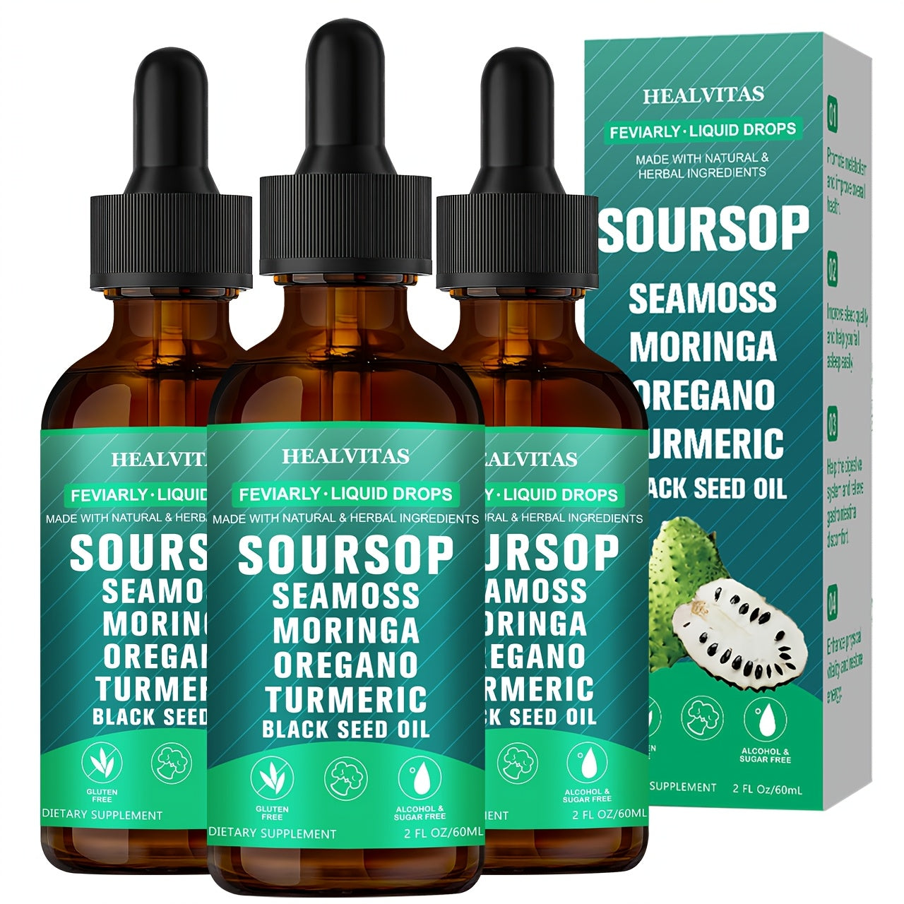 Soursop Bitters Liquid Drops 10-in-1 with Sea Moss Ashwagandha Moringa Turmeric Black Seed Oil