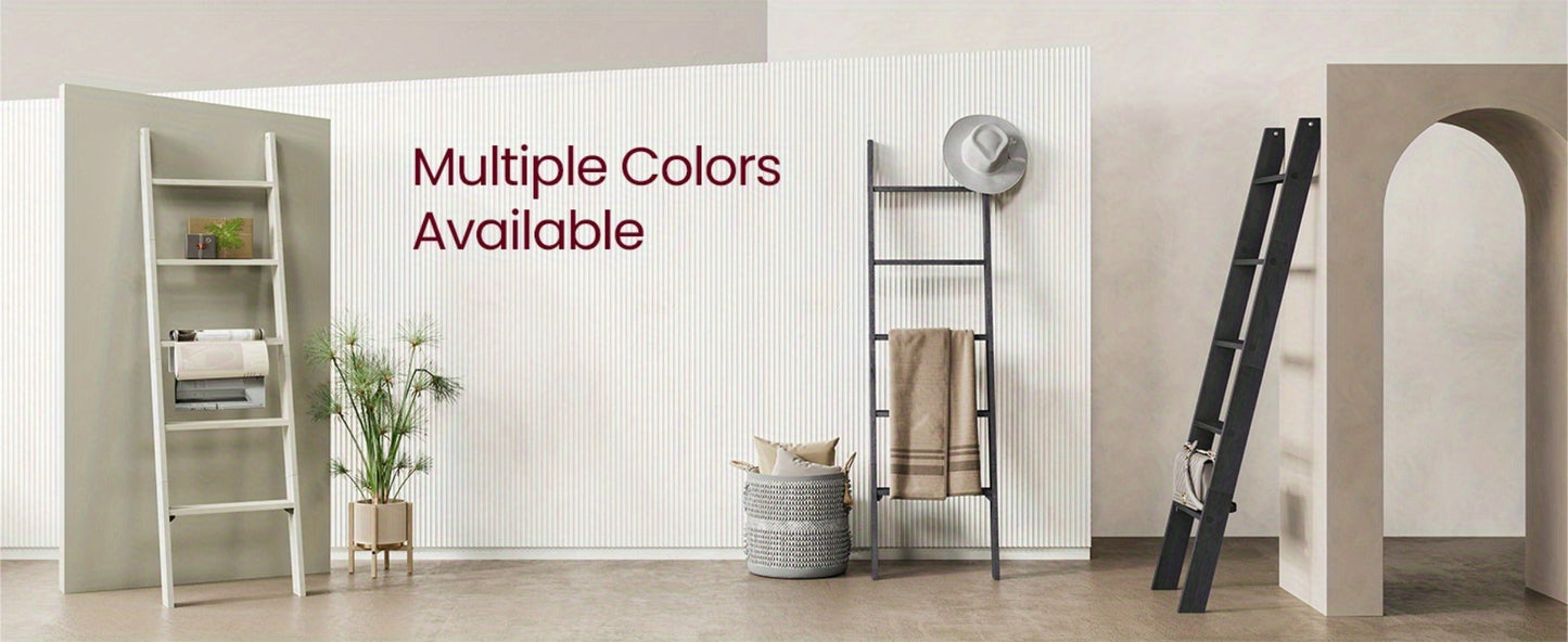 Blanket Ladder Shelf 5-Tier Freestanding Wood Ladder Rack for Blankets Towels Books Decor for Laundry Rooms, Closets and Home Organization