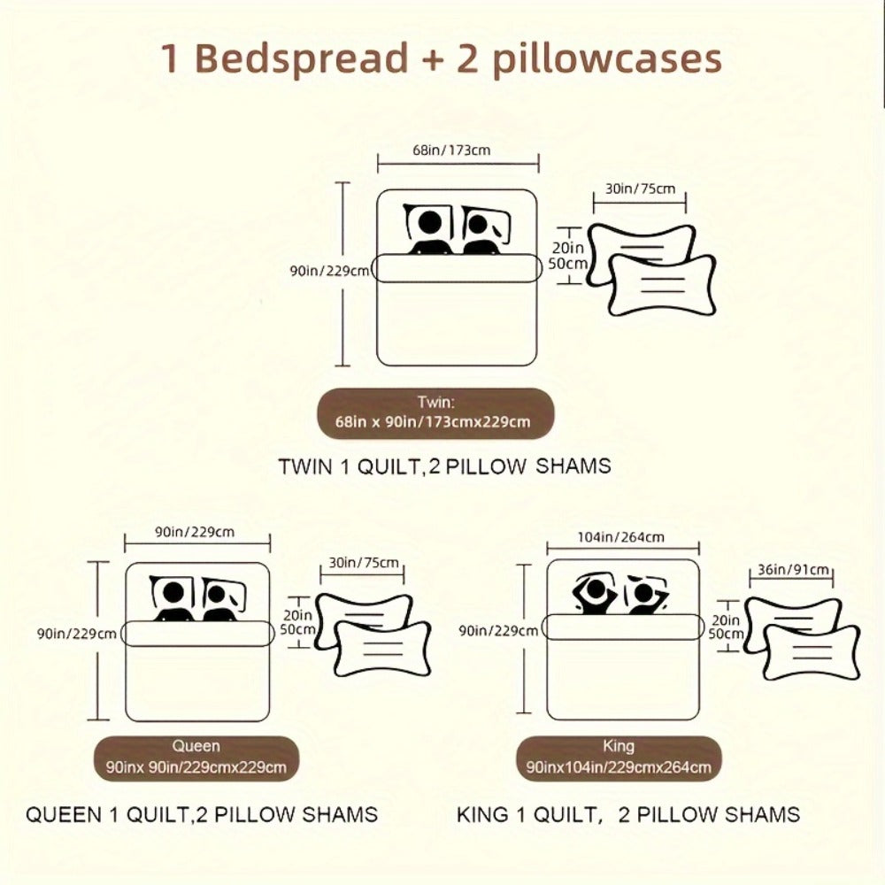 Patchwork Quilted Bedspread Set 3 Piece - 1 Quilt & 2 Pillow Shams All-Season Breathable 100% Polyester Bedding Set for Bedroom Dorm