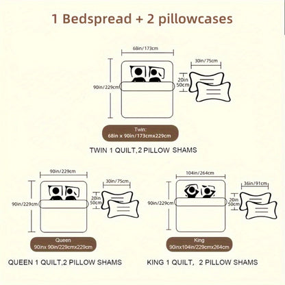 Patchwork Quilted Bedspread Set 3 Piece - 1 Quilt & 2 Pillow Shams All-Season Breathable 100% Polyester Bedding Set for Bedroom Dorm