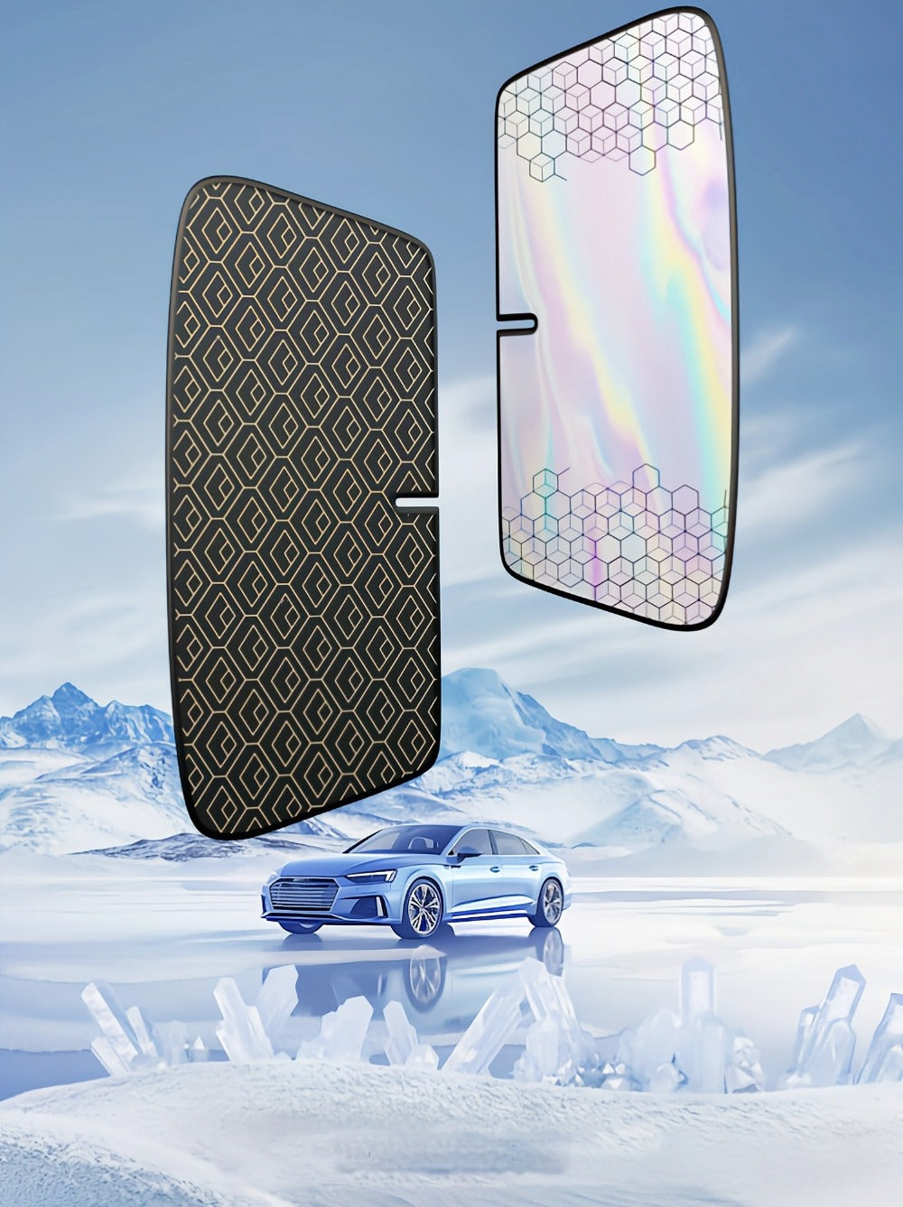 Laser Insulation Windshield Sunshade 5-Layer Thickened Front Window Heat Blocker Diamond Pattern Gold Black Fits All Vehicles Ford F150