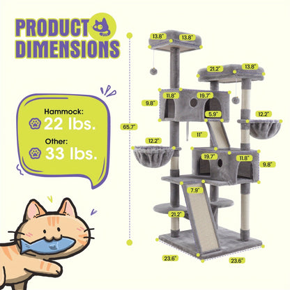 Multi-Level Cat Tree in 36-, 65-, 68- or 81-Inch Heights with Perches, Condo, Hammock and 30 Color, Pattern or Layout Options