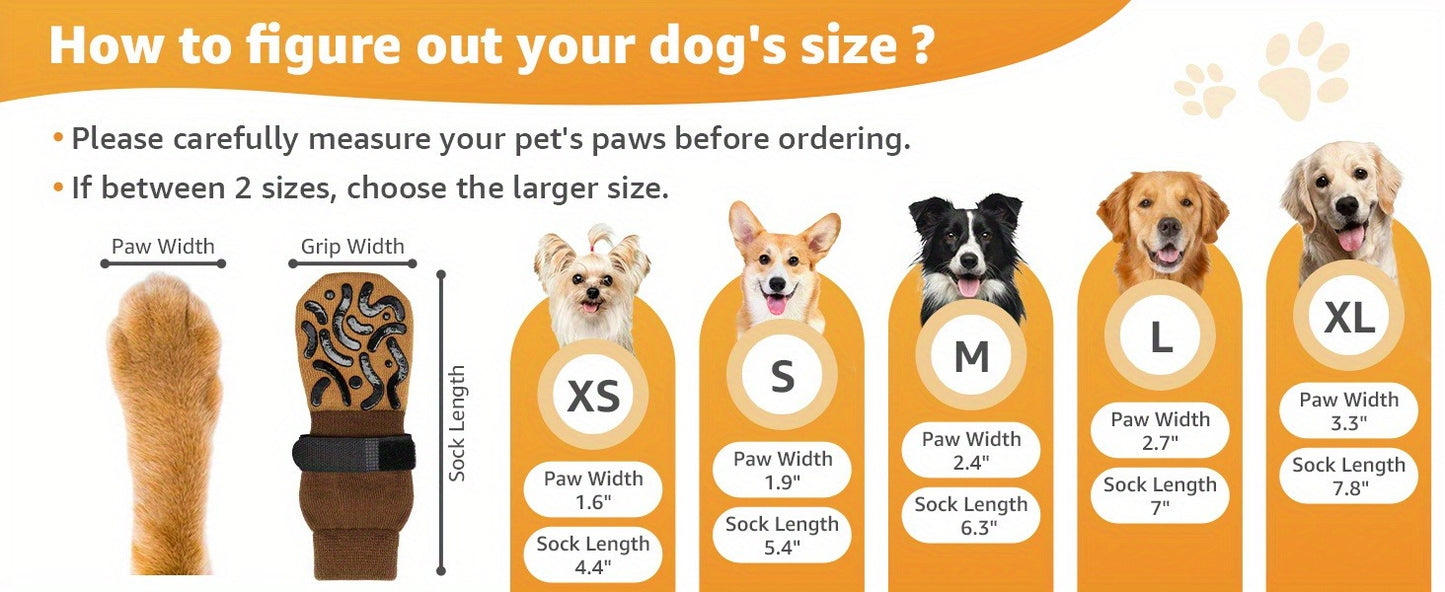 Non-Slip Dog Socks Double-Sided Grip Paw Protector with Adjustable Straps – Anti-Lick Dog Booties for Hardwood Floors