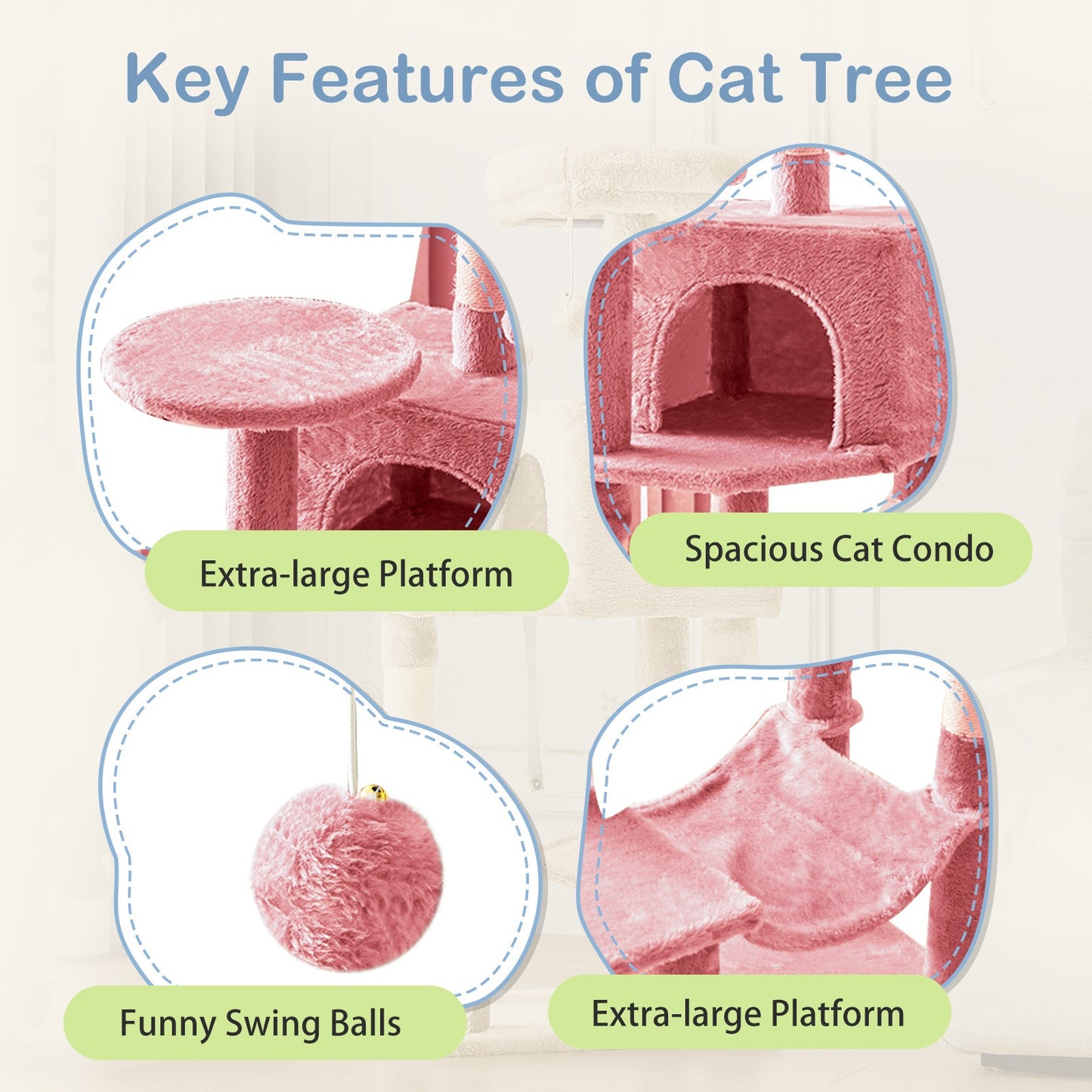 44-Inch Cat Tree Tower with Condo & Hammock – Multi-Level Indoor Cat Tree with Natural Sisal Scratching Posts