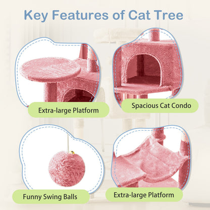 44-Inch Cat Tree Tower with Condo & Hammock – Multi-Level Indoor Cat Tree with Natural Sisal Scratching Posts