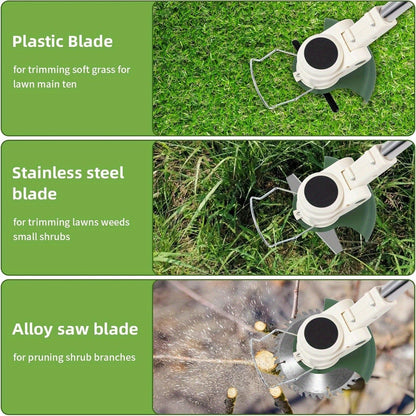 Weed Wacker Cordless 24V Brush Cutter, Electric String Trimmer with 2 Batteries & Charger, 3 Blade Types
