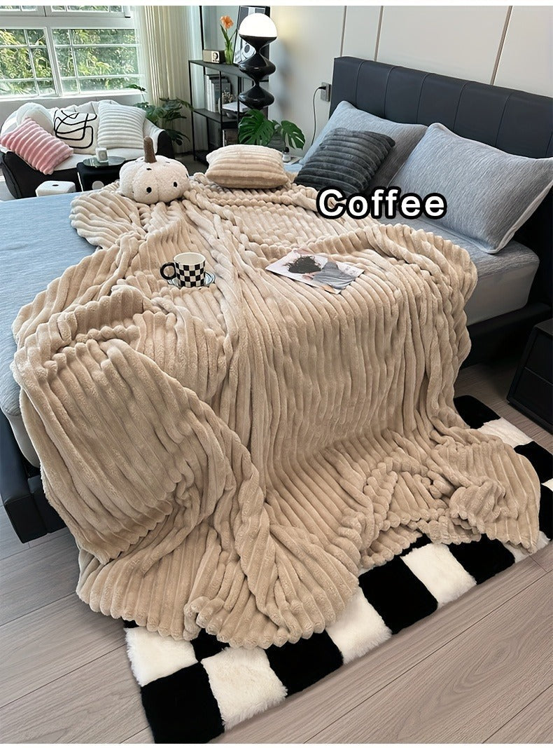 Fleece Blanket Double-Sided 3D Faux Rabbit Fur Throw – Ultra-Soft Thick 300-350g/m² for Home, Office, Travel & Camping