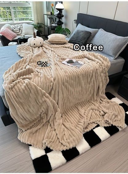 Fleece Blanket Double-Sided 3D Faux Rabbit Fur Throw – Ultra-Soft Thick 300-350g/m² for Home, Office, Travel & Camping
