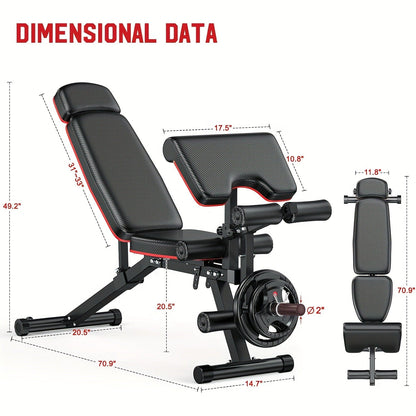 Adjustable Weight Bench 6-in-1 Foldable – Flat Incline Decline, Resistance Bands, Preacher Curl & Leg Developer, 770lb Capacity