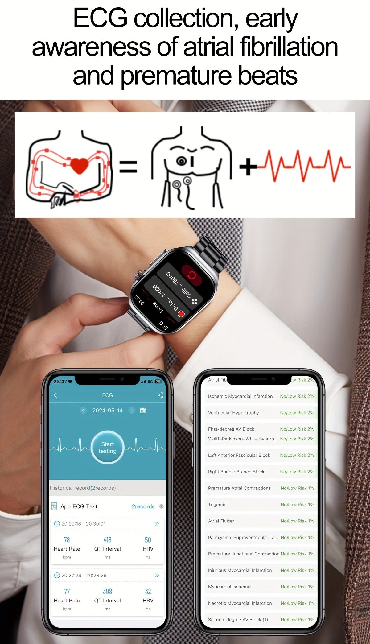 Smart Watch 2.04-Inch AMOLED Display with Bluetooth 5.3 Calling, 530mAh Battery and Six Strap Options