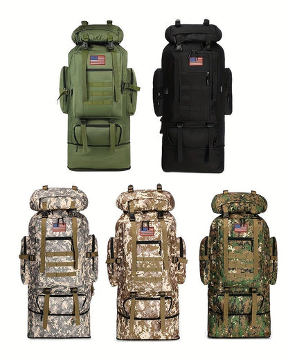 100L-Labeled Tall Tactical Rucksack with Roll-Top Compartment, Lower Pouch and Five Color Options