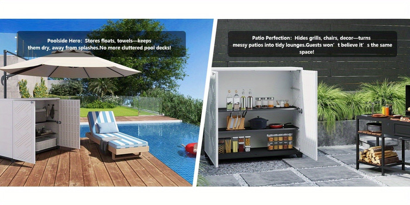 Outdoor Storage Cabinet with Doors & Metal Shelves, for Garden, Patio and Yard Use, with the Listed Configuration