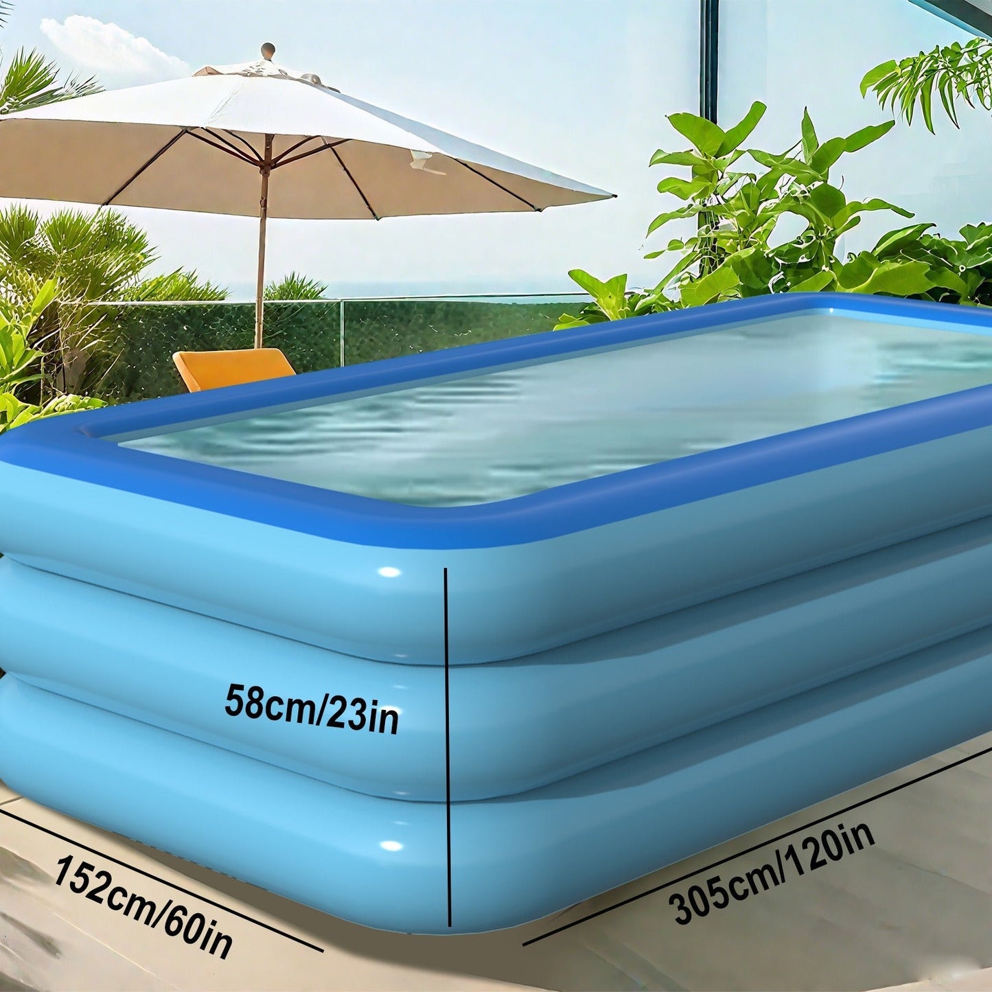 Inflatable Pool XL Extra Large Backyard Swimming Pool 3-Chamber Thick PVC Family Pool for Adults Kids Summer Outdoor Fun Multiple Sizes