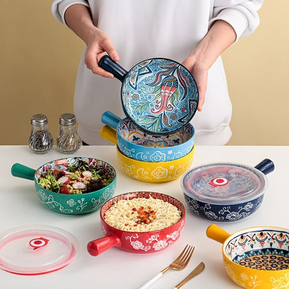 Ceramic Bowl Set with Lids 8-Piece Bohemian Soup Noodle Salad Bowls, for Home Cooking, Dining and Outdoor Meals