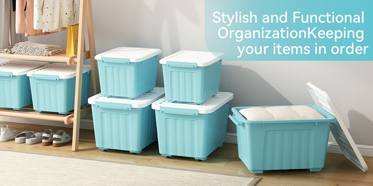 72QT or 97QT Stackable Storage Container Sets with Latching Lids in Clear, Pink/White or Gray/Yellow