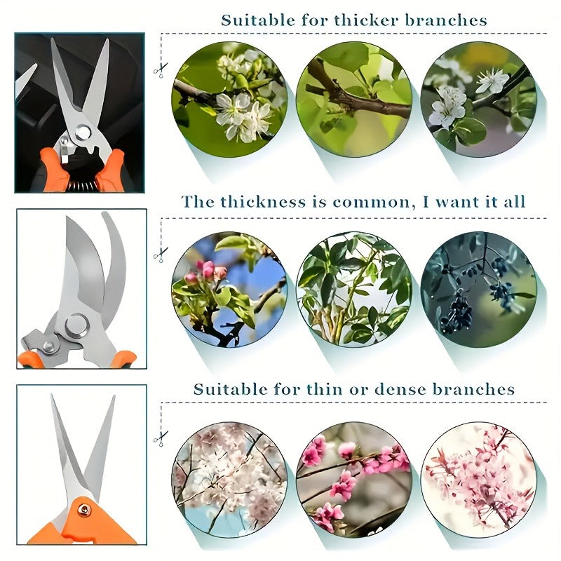 Pruning Shears 6-Piece Set, Stainless Steel Garden Scissors Anti-Slip Handle, Fruit Picking Lawn Bonsai Branch Cutting Tool Gift