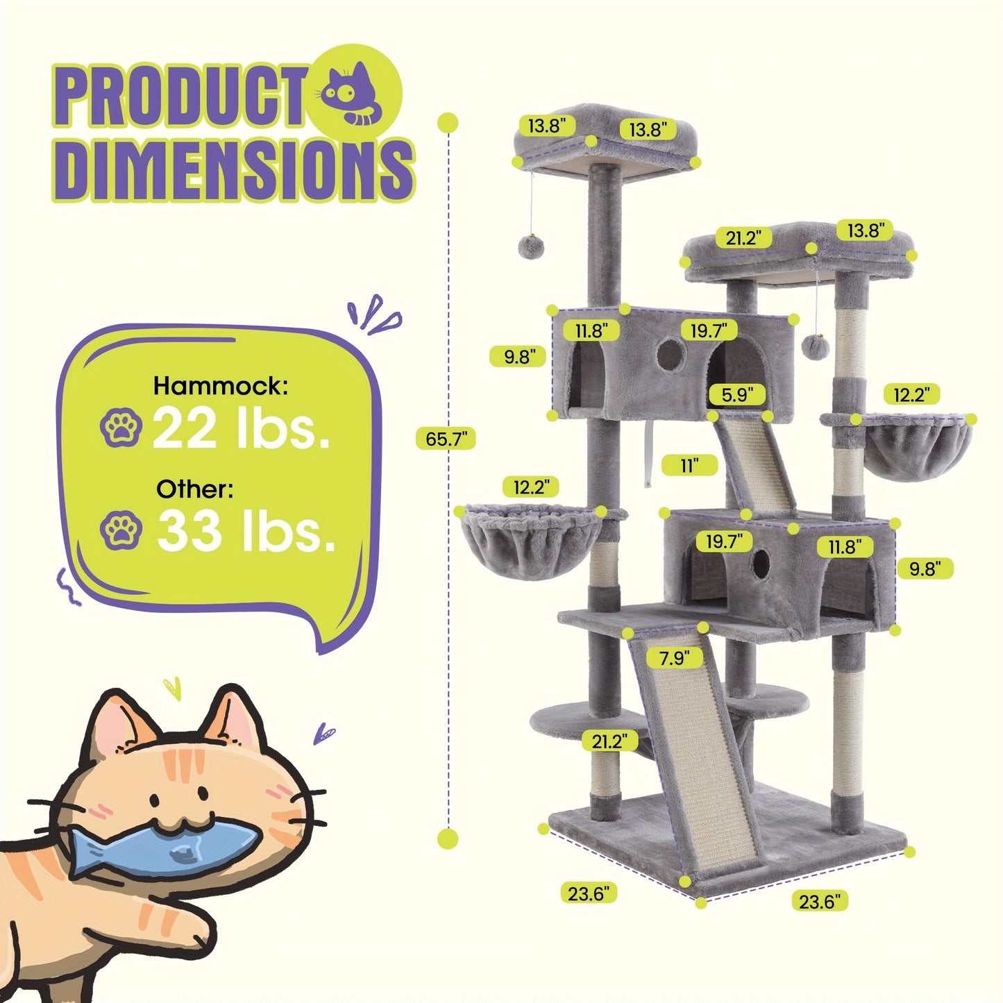 Cat Tree Tower Multi-Level for Indoor Cats – Cat Furniture with Sisal Scratching Posts, Plush Perches, Hammock, Basket & Corner Condo Cave