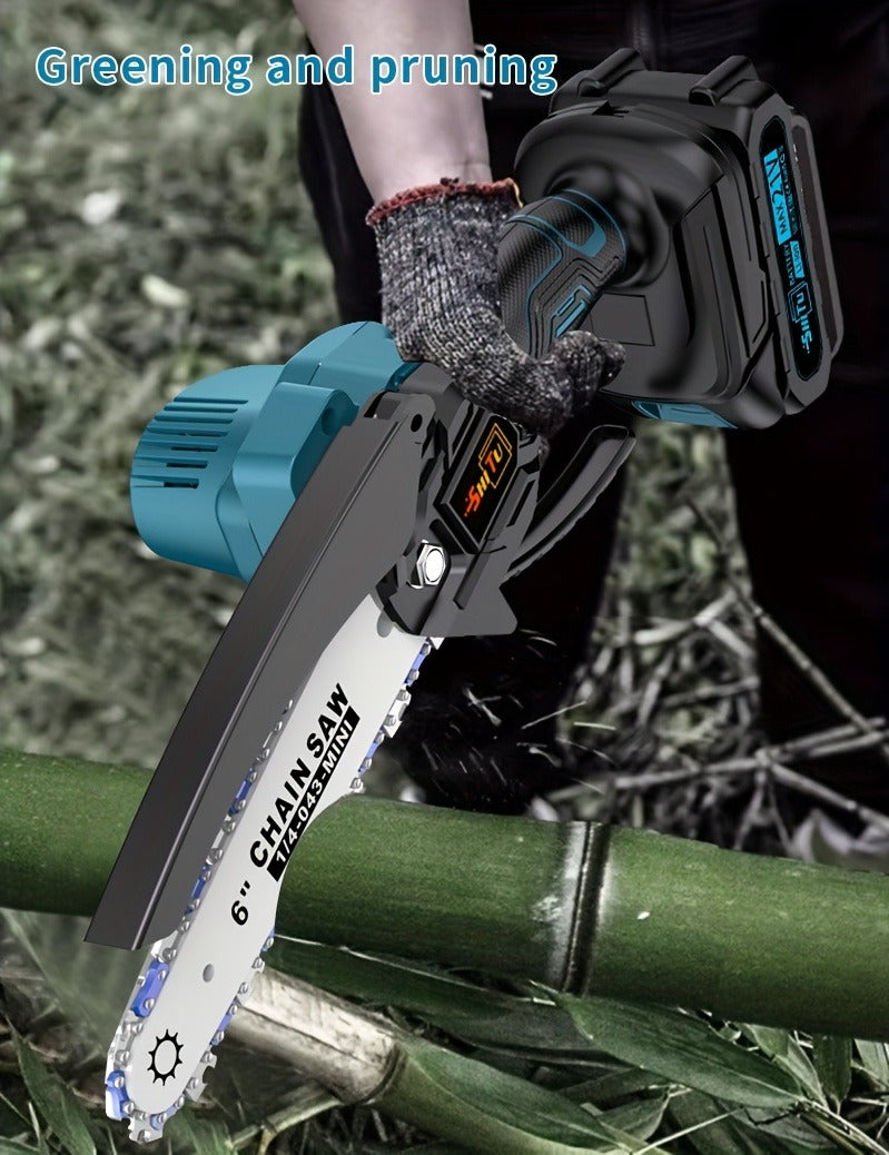 Handheld Electric Chainsaw, Mini Cordless Portable Tree Cutter with Splash Guard, Security Lock, Rechargeable Battery Options