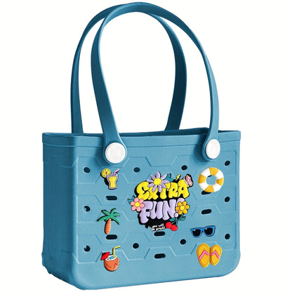 EVA Beach Bag for Women with Drainage Holes Waterproof Tote Bag Summer Outdoor Camping Shopping Travel Bag with Cute Decorations