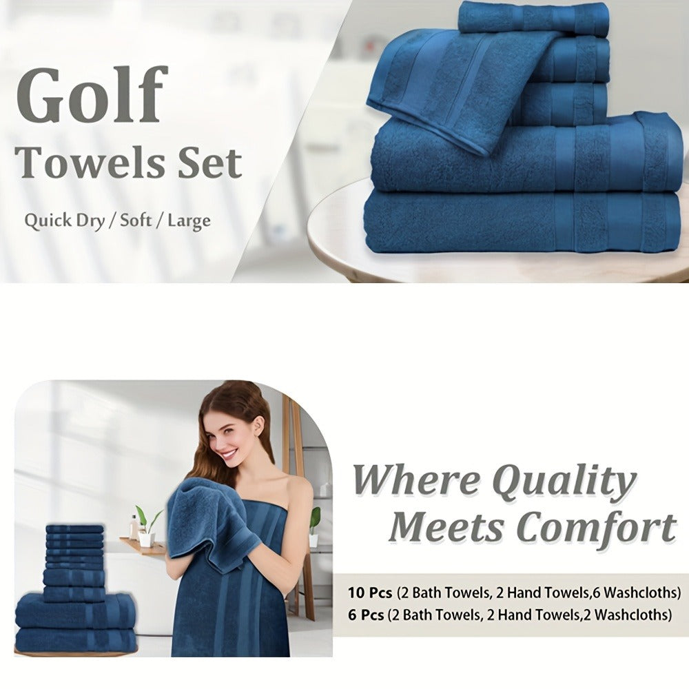 Towel Set 6 or 10 Piece Pure Cotton Bath Towels in Grey, Blue, White or Yellow for Home, Gym and Travel
