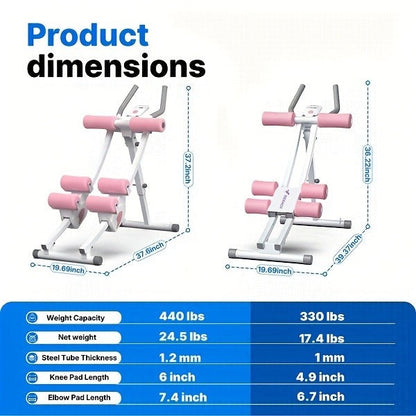 Ab Machine Adjustable Dual-Track Core Trainer with LCD Display – Foldable Ab Roller 440LB Capacity, 110° Curved Track & Knee Pad for Home