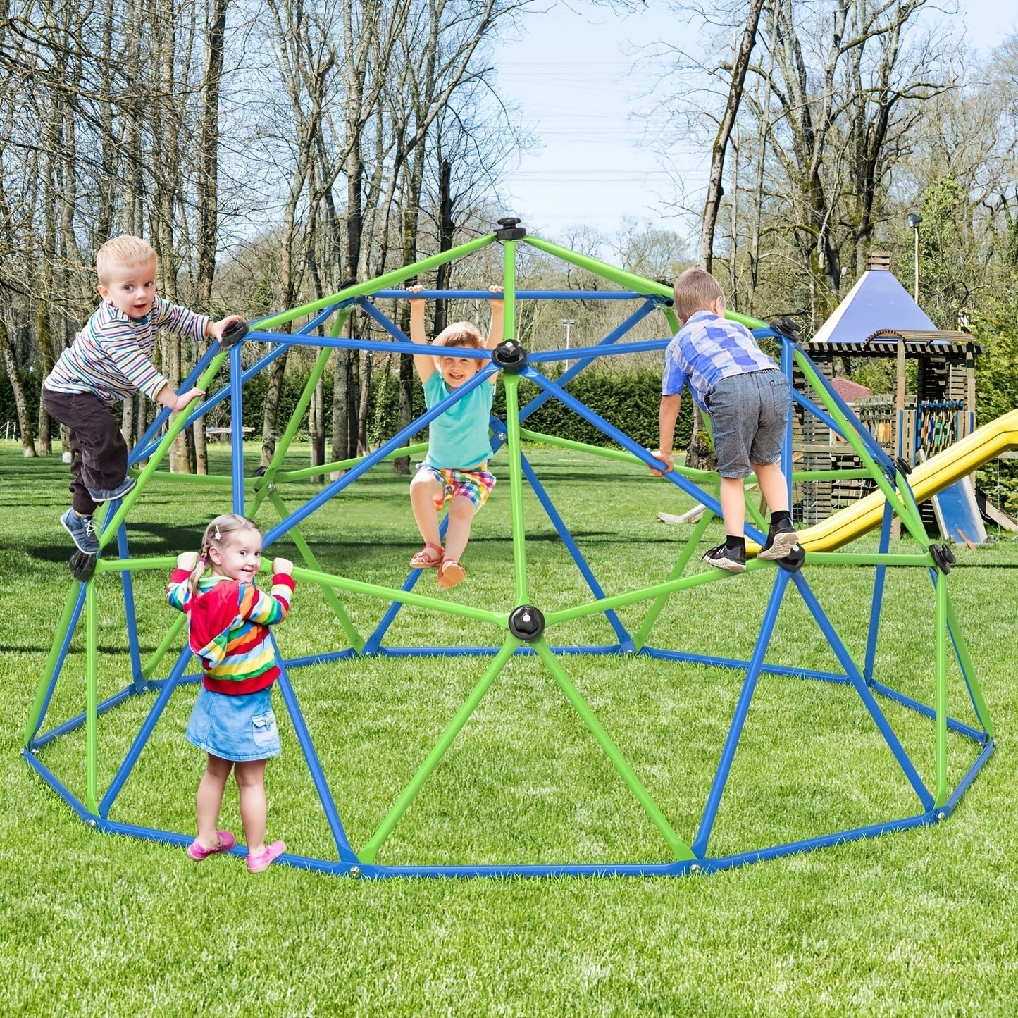 10FT Kids Climbing Dome with Hammock Swing Disc Swing Backyard Jungle Gym Steel Frame Outdoor Play Equipment 1000 LBS Capacity Gift for Boys