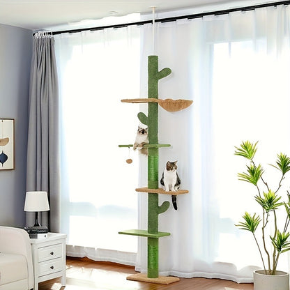 90-107.9-Inch Floor-to-Ceiling Cat Tree with Four Platforms, Tension Post and Five Style Options