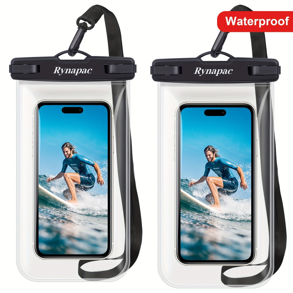 Glossy Phone Pouch 2 Pack for iPhone 16 15 14 Pro Max Samsung S24 S23, Swim Beach Boating Underwater Dry Case Bag with Secure Seal