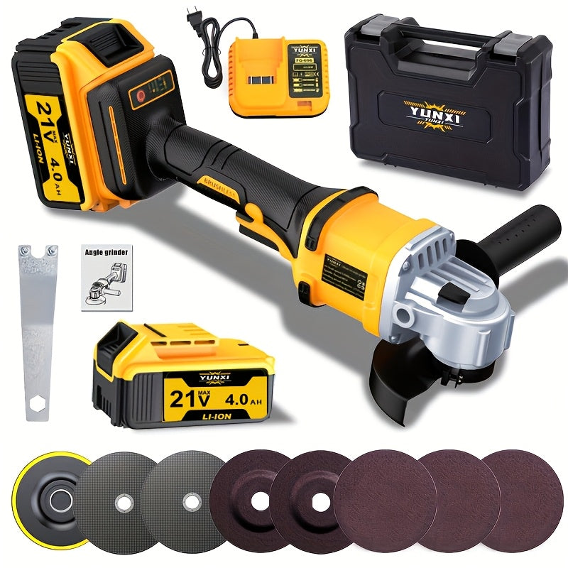 Cordless Angle Grinder - Rechargeable Polishing Machine with Lithium-Ion Battery, Fast Charger & Complete Accessories Kit