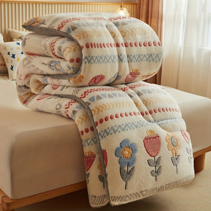 Bohemian Winter Comforter Thick Warm Velvet | Snowflake Floral Geometric Pattern Bedspread for Twin Full Queen
