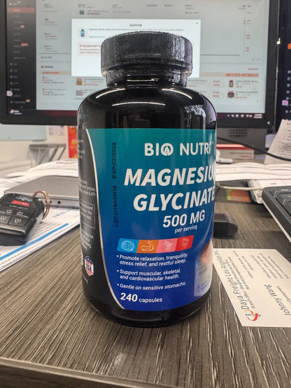 Magnesium Glycinate 500mg Chelated Capsules, Deep Sleep, Stress & Relaxation Supplement for Women & Men
