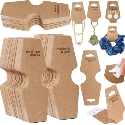 Jewelry Display Cards Wooden Self-Adhesive Kraft Backing | Rounded Corner Hang Tags for Necklaces Bracelets Keychains Boutique Packaging