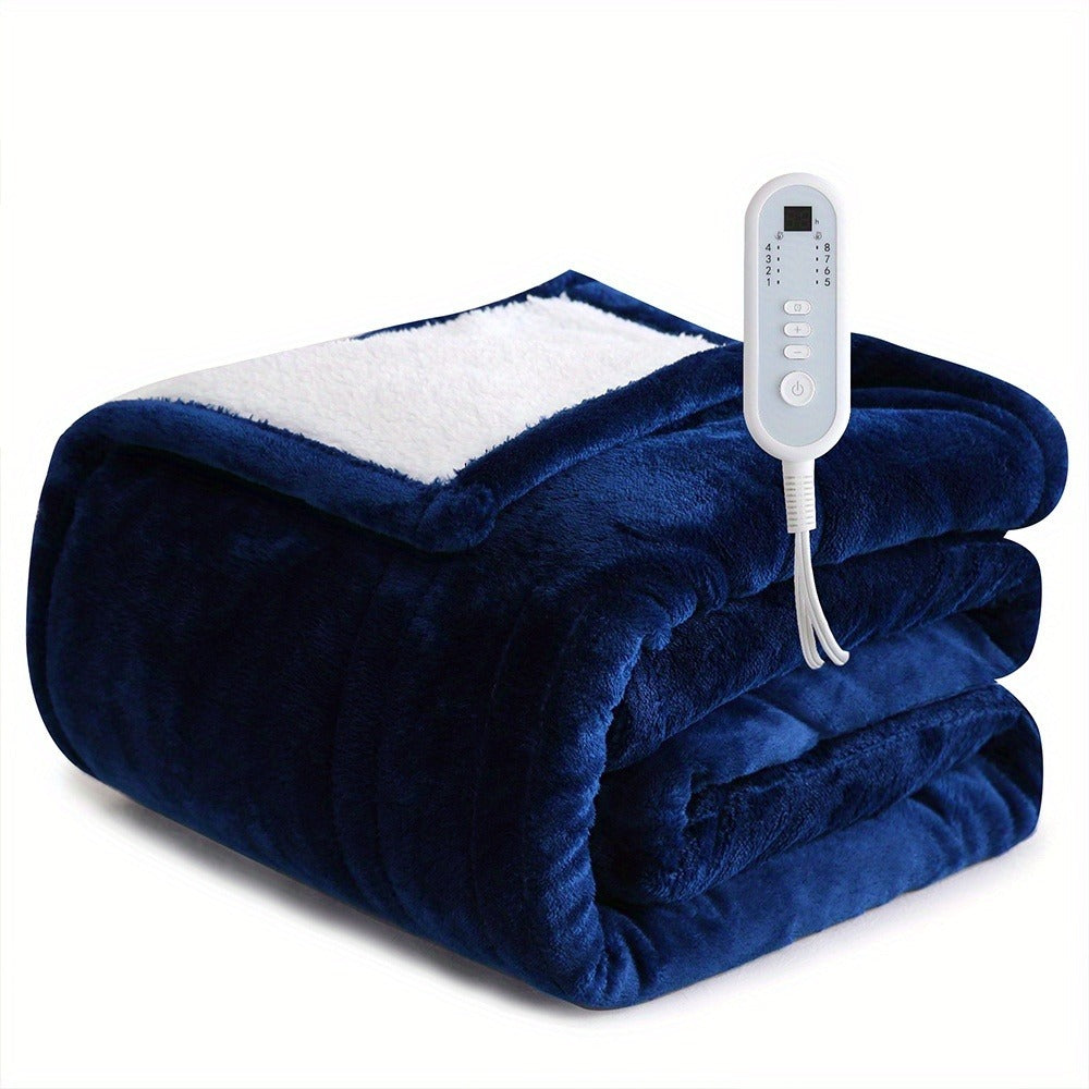 Electric Blanket with Temperature Control and Timer, Extra Large Flannel Heated Blanket, 8 Levels Auto-Off