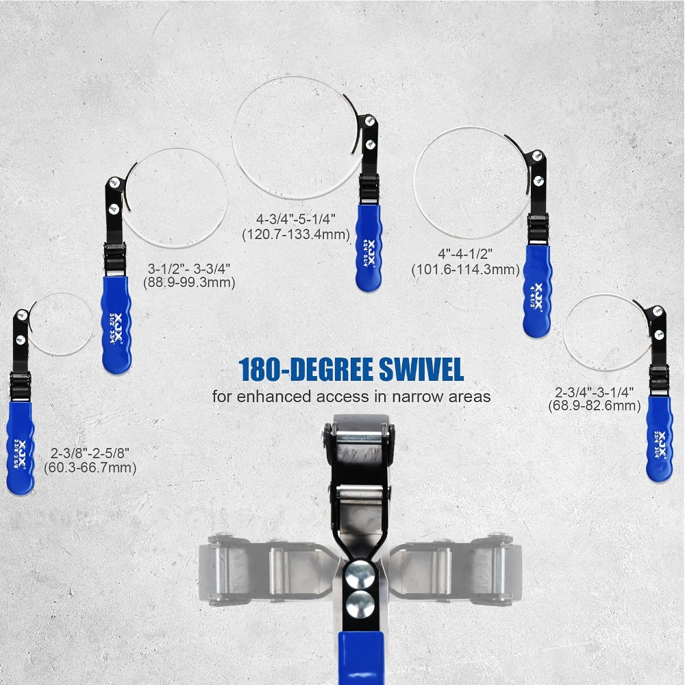 Oil Filter Wrench Set 7 Pcs – Swivel Oil Filter Removal Tool 2-3/8" to 5-1/4" (60-133mm), 12" Adjustable Pliers with 1/2" to 3/8" Adapter